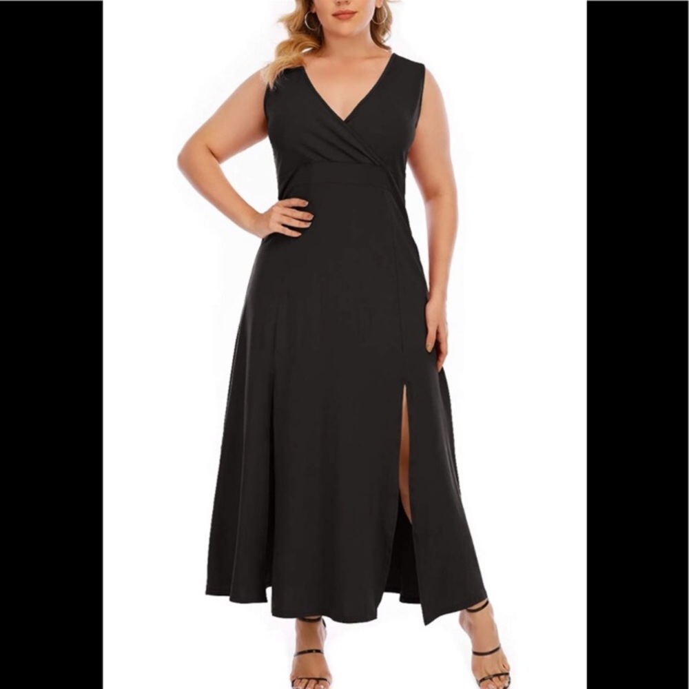 Plus Size Deep V Neck Split Long Maxi Wrap Dress - image 1